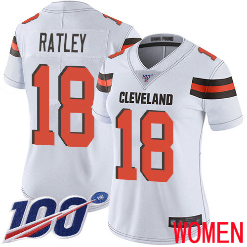 Cleveland Browns Damion Ratley Women White Limited Jersey #18 NFL Football Road 100th Season Vapor Untouchable